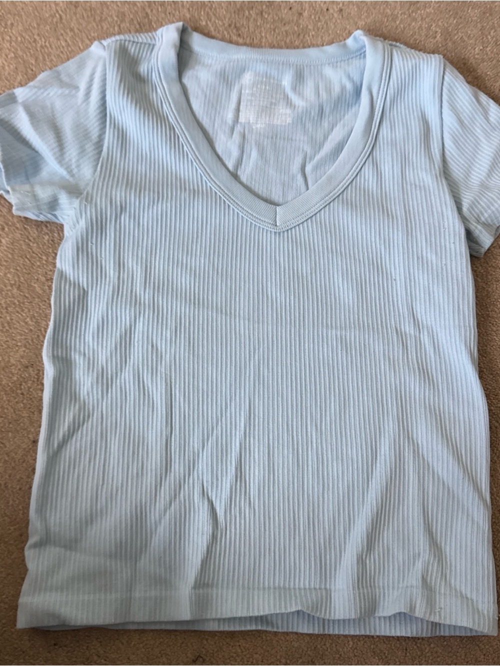 Light Blue Ribbed V-Neck Tee